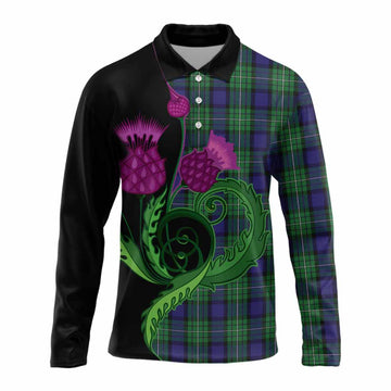 Alexander Tartan Long Sleeve Polo Shirt Traditional Scottish Thistle