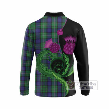 Alexander Tartan Long Sleeve Polo Shirt Traditional Scottish Thistle