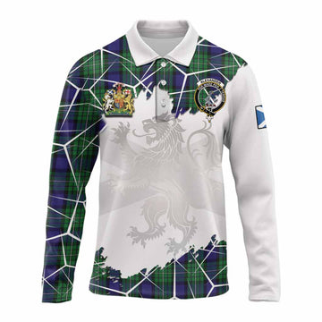 Alexander Tartan Long Sleeve Polo Shirt with Family Crest and Lion Rampant Grunge Style
