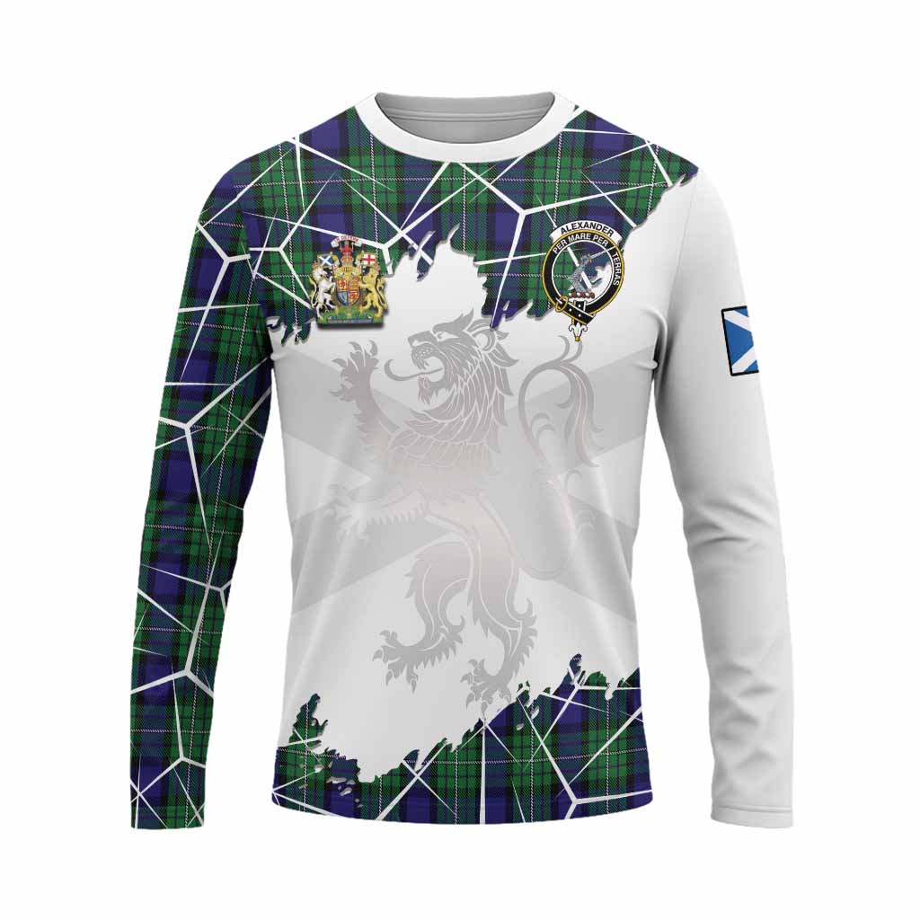 Alexander Tartan Long Sleeve T-Shirt with Family Crest and Lion Rampant Grunge Style
