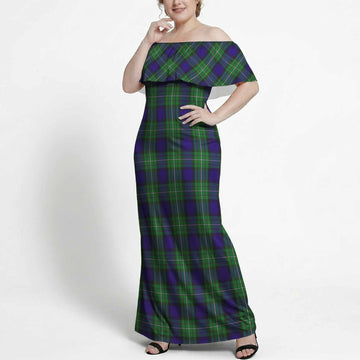 Alexander Tartan Off Shoulder Ruffle Maxi Dress