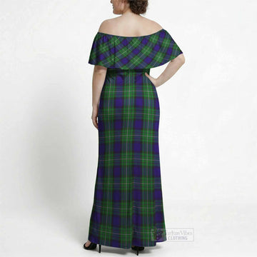 Alexander Tartan Off Shoulder Ruffle Maxi Dress