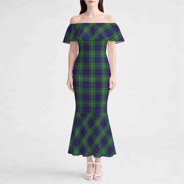 Alexander Tartan Off Shoulder Ruffle Mermaid Maxi Dress
