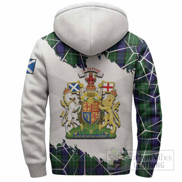 Alexander Tartan Sherpa Hoodie with Family Crest and Lion Rampant Grunge Style