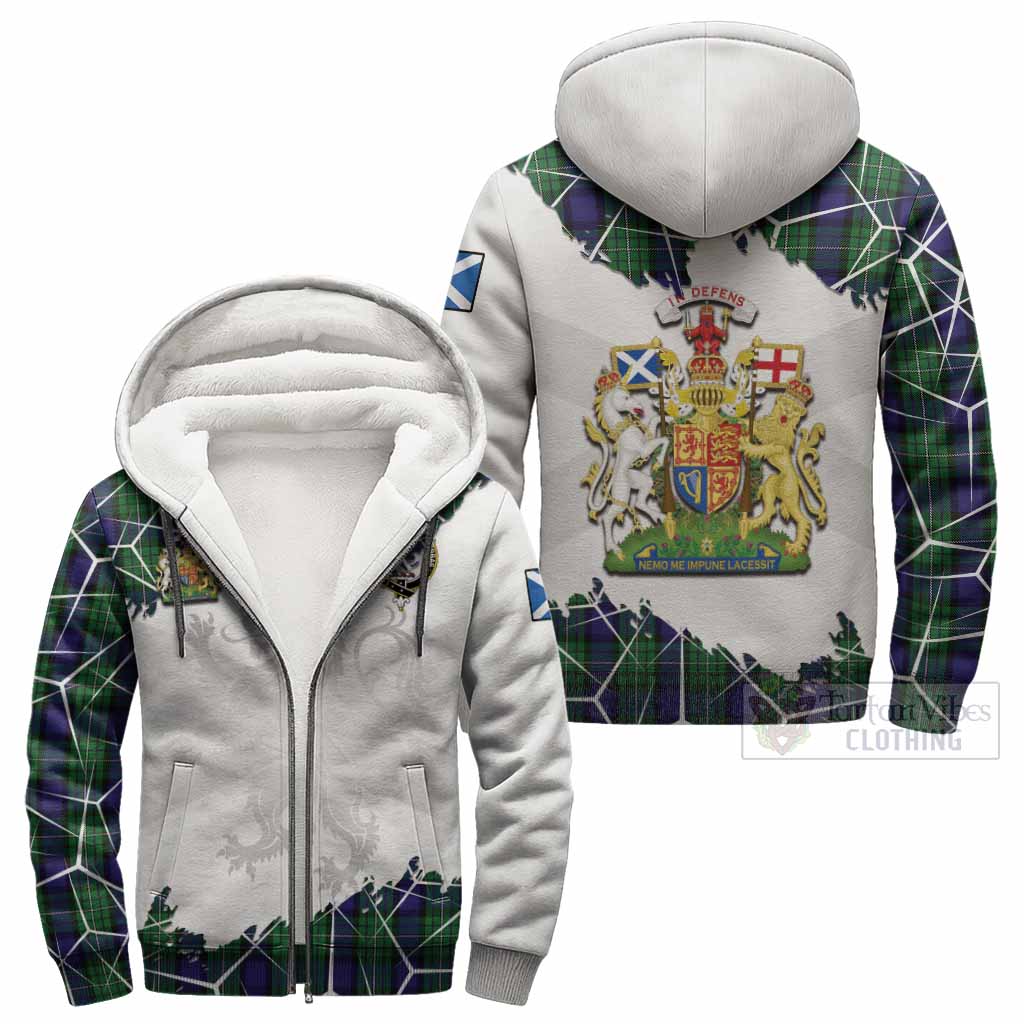 Alexander Tartan Sherpa Hoodie with Family Crest and Lion Rampant Grunge Style