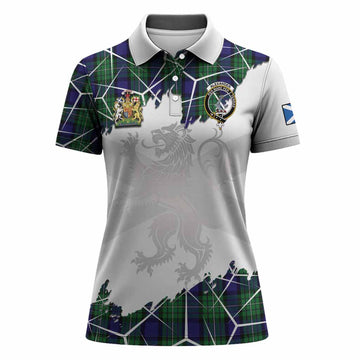 Alexander Tartan Women Polo Shirt with Family Crest and Lion Rampant Grunge Style