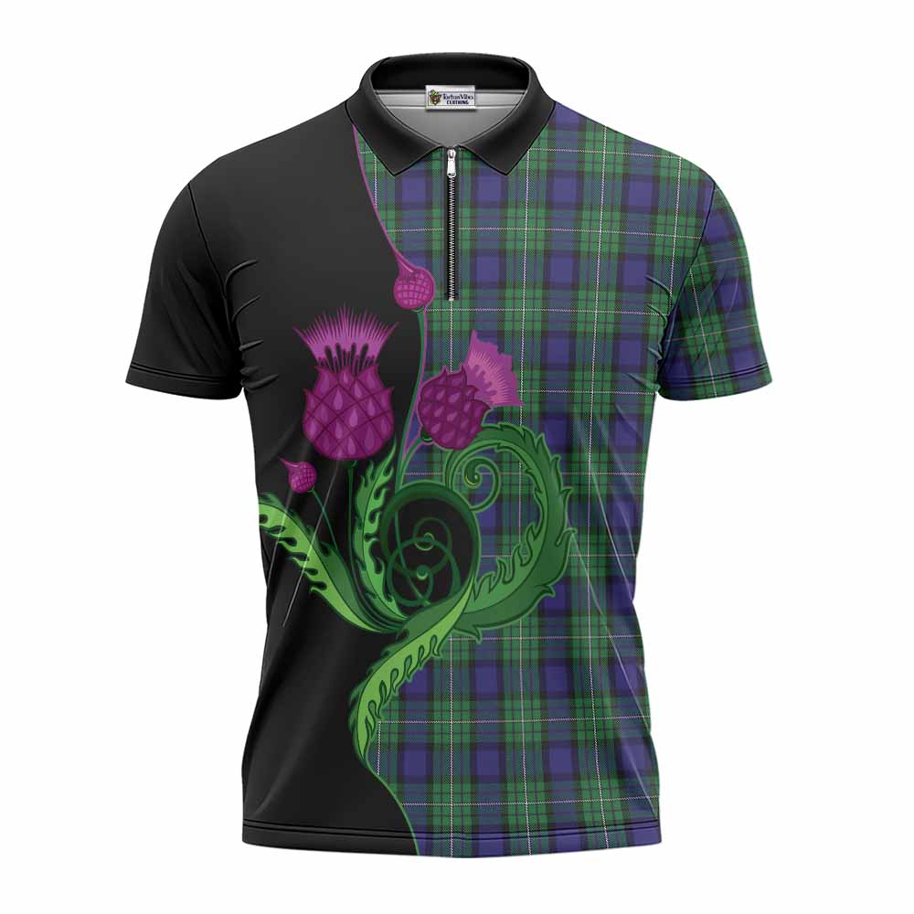 Alexander Tartan Zipper Polo Shirt Traditional Scottish Thistle