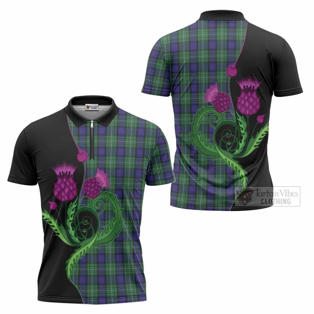 Alexander Tartan Zipper Polo Shirt Traditional Scottish Thistle