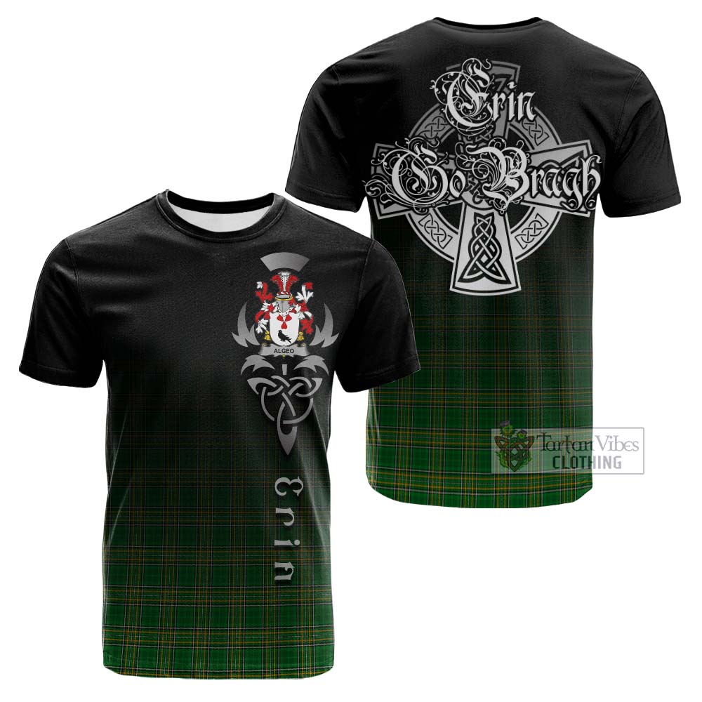 Tartan Vibes Clothing Algeo Irish Clan Cotton T-shirt with Coat of Arms Erin Go Bragh Celtic Inspired
