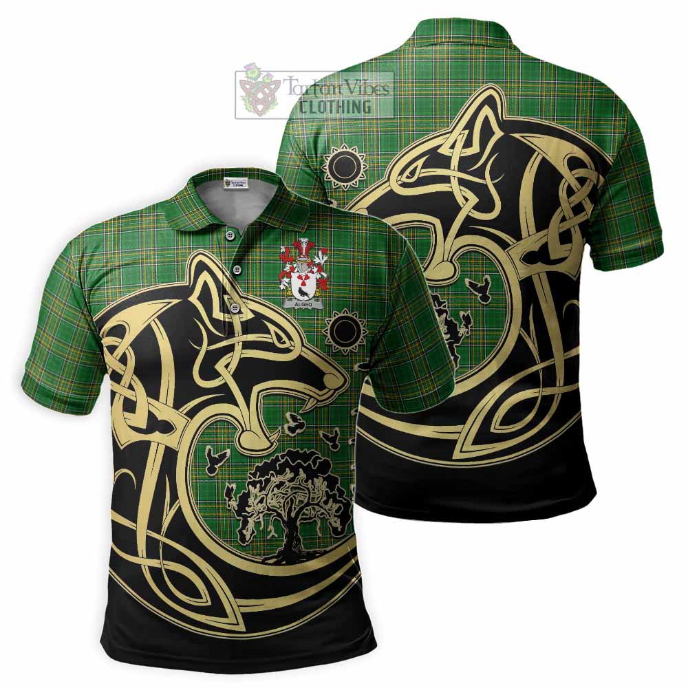 Tartan Vibes Clothing Algeo Irish Tartan Polo Shirt with Coat of Arms Celtic Wolf Style