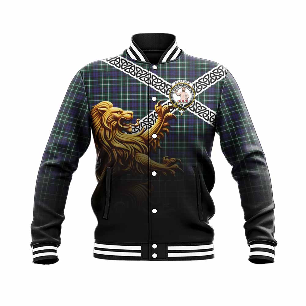 Allardice Crest Tartan Baseball Jacket with Golden Lion Emblem Celtic Style Unisex - Tartan Vibes Clothing