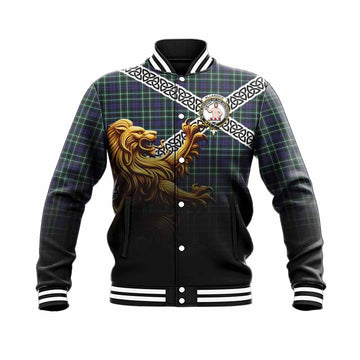 Allardice Crest Tartan Baseball Jacket with Golden Lion Emblem Celtic Style Unisex - Tartan Vibes Clothing