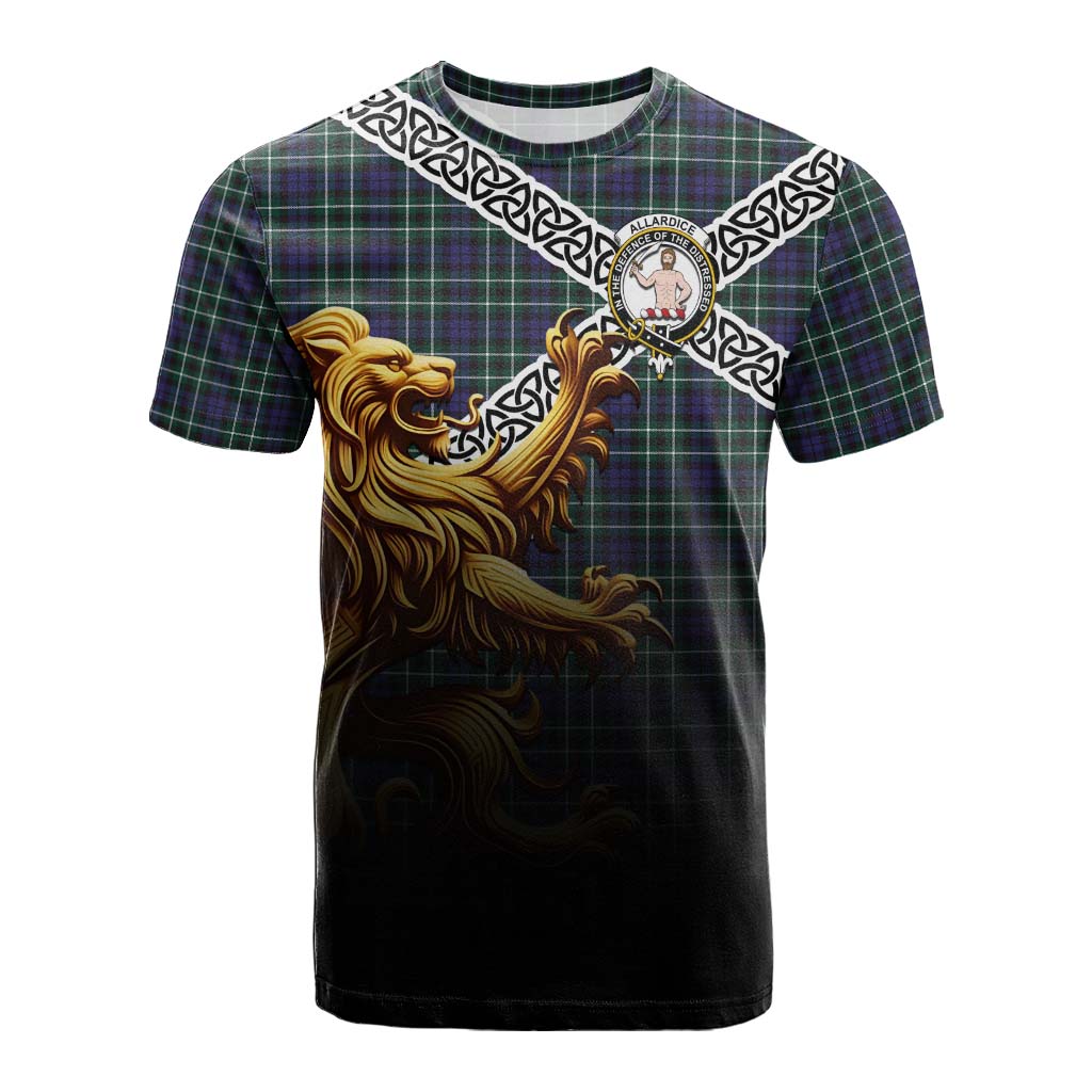Tartan Vibes Clothing Allardice Crest Tartan Cotton T-shirt with Golden Lion Emblem Celtic Style