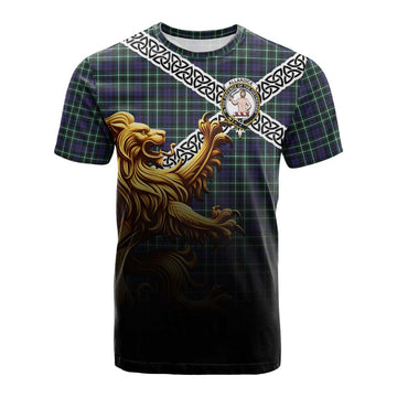 Allardice Crest Tartan Cotton T-shirt with Golden Lion Emblem Celtic Style