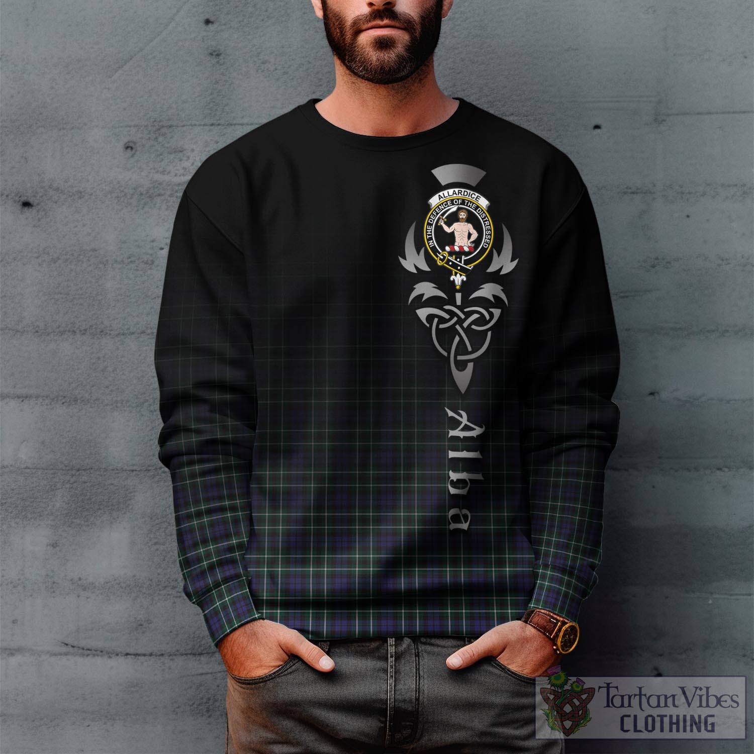 Tartan Vibes Clothing Allardice Tartan Sweatshirt Featuring Alba Gu Brath Family Crest Celtic Inspired
