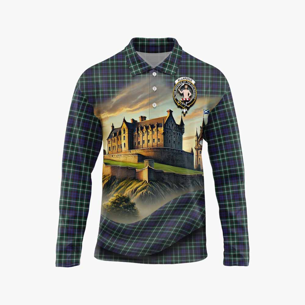 Allardice Tartan Family Crest Long Sleeve Polo Shirt with Scottish Ancient Castle Style Unisex - Tartan Vibes Clothing