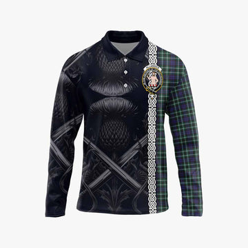 Allardice Tartan Long Sleeve Polo Shirt with Family Crest Cross Sword Thistle Celtic Vibes Unisex - Tartan Vibes Clothing