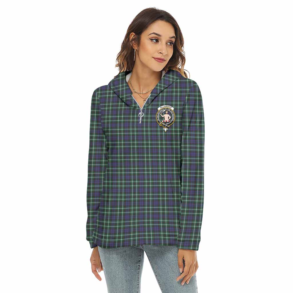 Tartan Vibes Clothing Allardice Tartan Crest Women's Borg  Half Zip Fleece Hoodie
