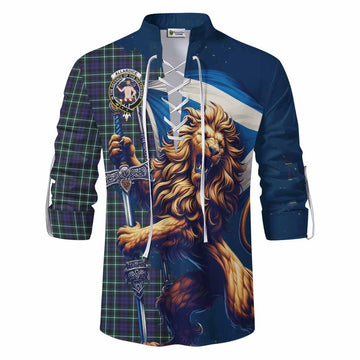 Allardice Tartan Family Crest Ghillie Kilt Shirt with Scottish Majestic Lion Men - Tartan Vibes Clothing