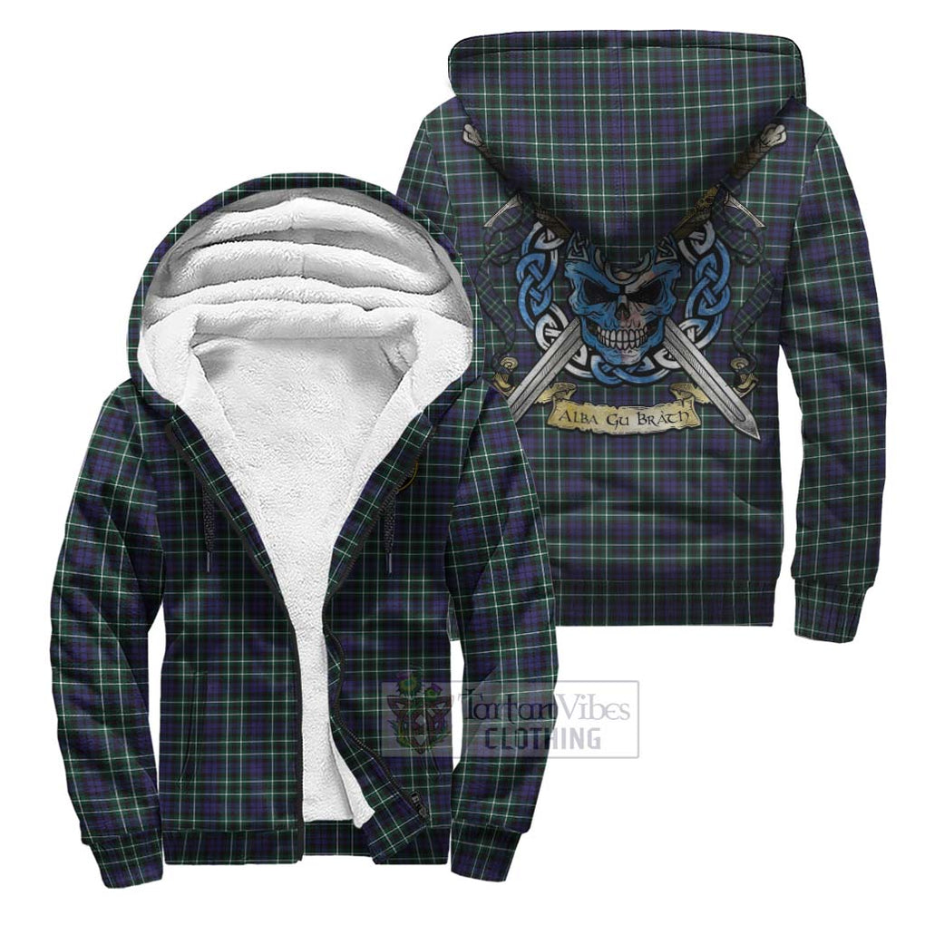 Allardice Tartan Sherpa Hoodie with Family Crest Celtic Skull Style Unisex S - Tartan Vibes Clothing