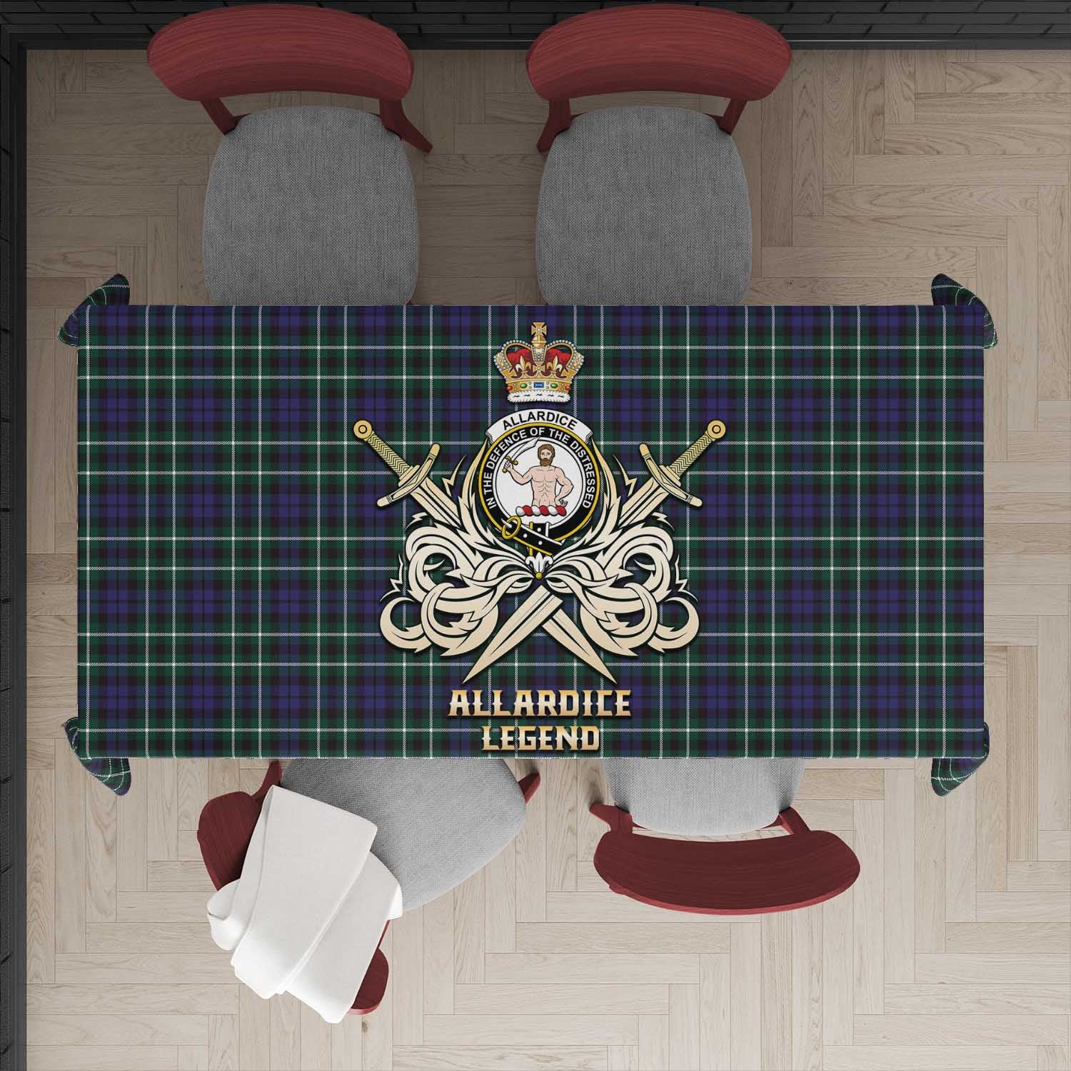 Tartan Vibes Clothing Allardice Tartan Tablecloth with Clan Crest and the Golden Sword of Courageous Legacy