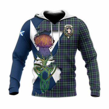 Tartan Vibes Clothing Allardice Tartan Family Crest Knitted Hoodie Scottish Thistle Celtic Inspired
