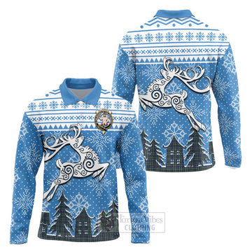 Allardice Clan Christmas Long Sleeve Polo Shirt Celtic Reindeer Style Unisex - Tartan Vibes Clothing
