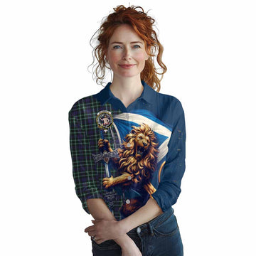 Allardice Tartan Family Crest Women's Casual Shirt with Scottish Majestic Lion Female - Tartan Vibes Clothing