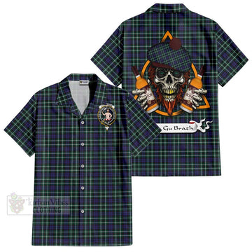 Allardice Tartan Hawaiian Shirt with Family Crest and Bearded Skull Holding Bottles of Whiskey Kid - Tartan Vibes Clothing