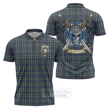 Allardice Tartan Zipper Polo Shirt with Family Crest Celtic Skull Style Unisex - Tartan Vibes Clothing