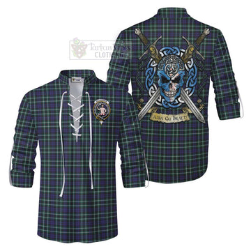 Allardice Tartan Ghillie Kilt Shirt with Family Crest Celtic Skull Style Men - Tartan Vibes Clothing