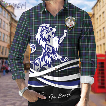 Allardice Tartan Long Sleeve Button Up Shirt with Alba Gu Brath Regal Lion Emblem Men's Shirt - Tartan Vibes Clothing