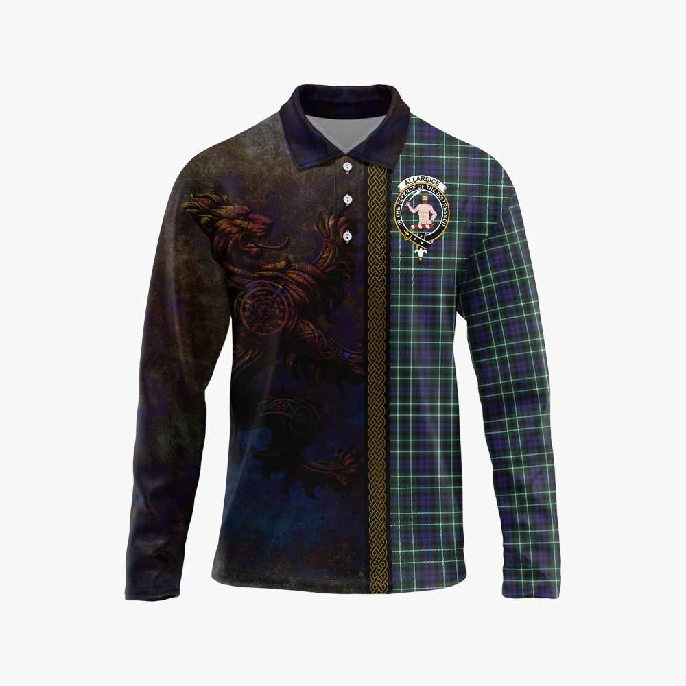 Tartan Vibes Clothing Allardice Tartan Family Crest Long Sleeve Polo Shirt Alba Gu Brath Be Brave Lion Ancient Style