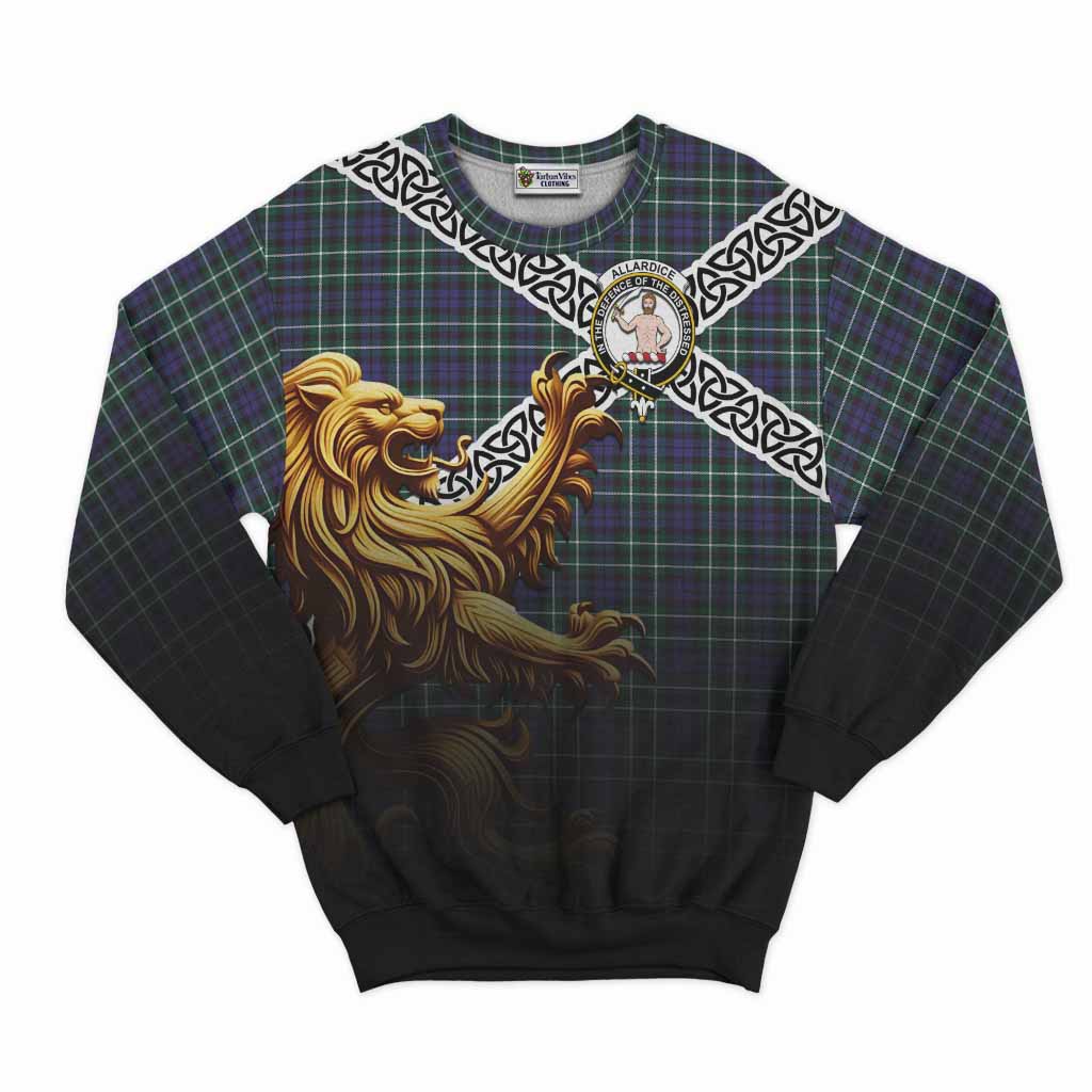 Allardice Crest Tartan Sweatshirt with Golden Lion Emblem Celtic Style Unisex - Tartan Vibes Clothing