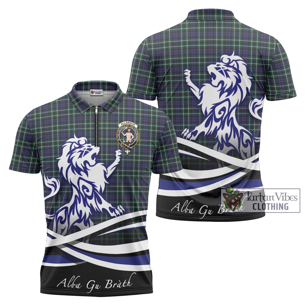 Allardice Tartan Zipper Polo Shirt with Alba Gu Brath Regal Lion Emblem Unisex - Tartan Vibes Clothing