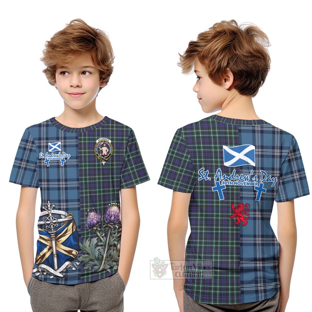 Allardice Tartan Kid T-Shirt Happy St. Andrew's Day Half Tartan Style Youth XL Size14 - Tartan Vibes Clothing