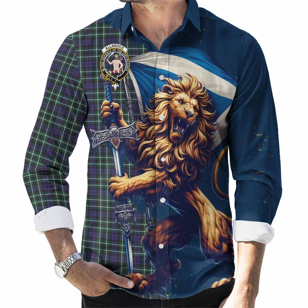 Allardice Tartan Family Crest Long Sleeve Button Shirt with Scottish Majestic Lion Men's Shirt S - Tartan Vibes Clothing