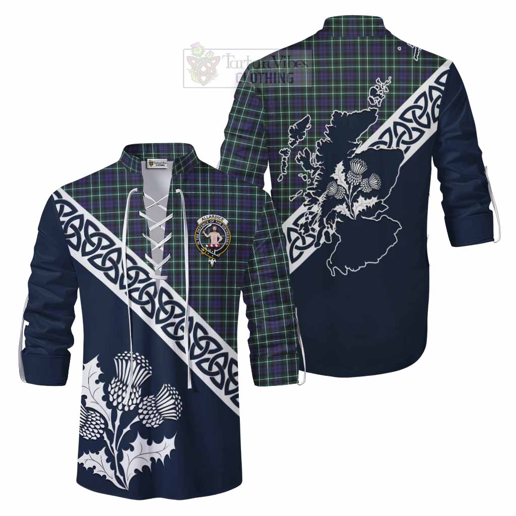 Allardice Tartan Ghillie Kilt Shirt Featuring Thistle and Scotland Map Men - Tartan Vibes Clothing