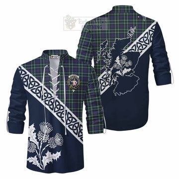 Allardice Tartan Ghillie Kilt Shirt Featuring Thistle and Scotland Map Men - Tartan Vibes Clothing