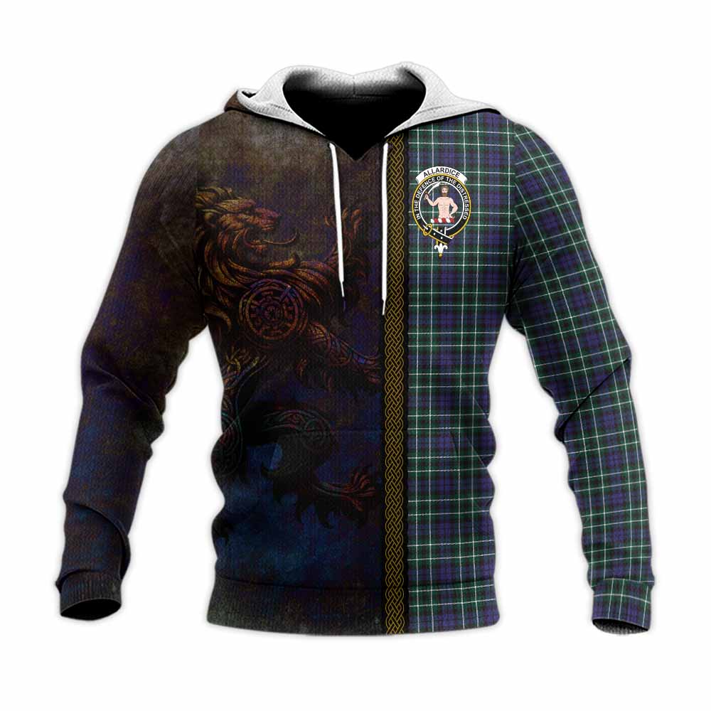 Tartan Vibes Clothing Allardice Tartan Family Crest Knitted Hoodie Alba Gu Brath Be Brave Lion Ancient Style