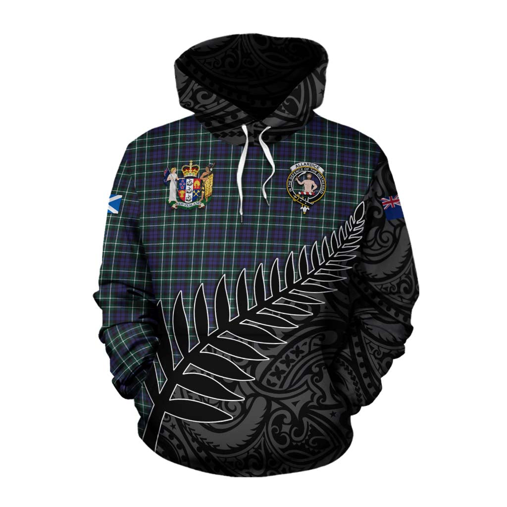 Tartan Vibes Clothing Allardice Crest Tartan Cotton Hoodie with New Zealand Silver Fern Half Style