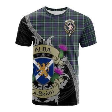 Allardice Tartan Family Crest Cotton T-shirt Lion Rampant Royal Thistle Shield Celtic Inspired