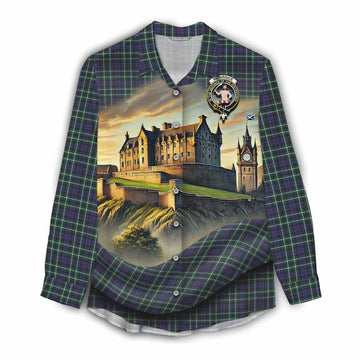 Allardice Tartan Family Crest Women's Casual Shirt with Scottish Ancient Castle Style Female - Tartan Vibes Clothing