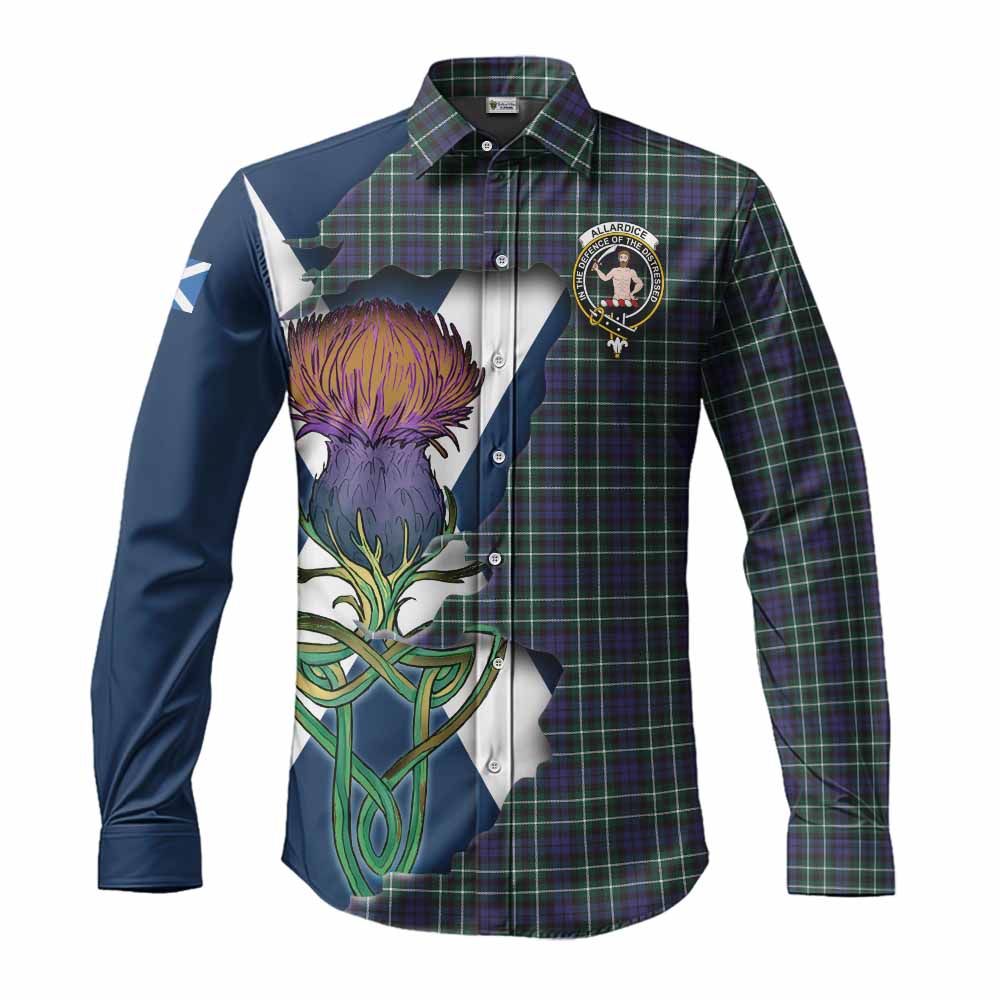 Tartan Vibes Clothing Allardice Tartan Family Crest Long Sleeve Button Shirt Scottish Thistle Celtic Inspired
