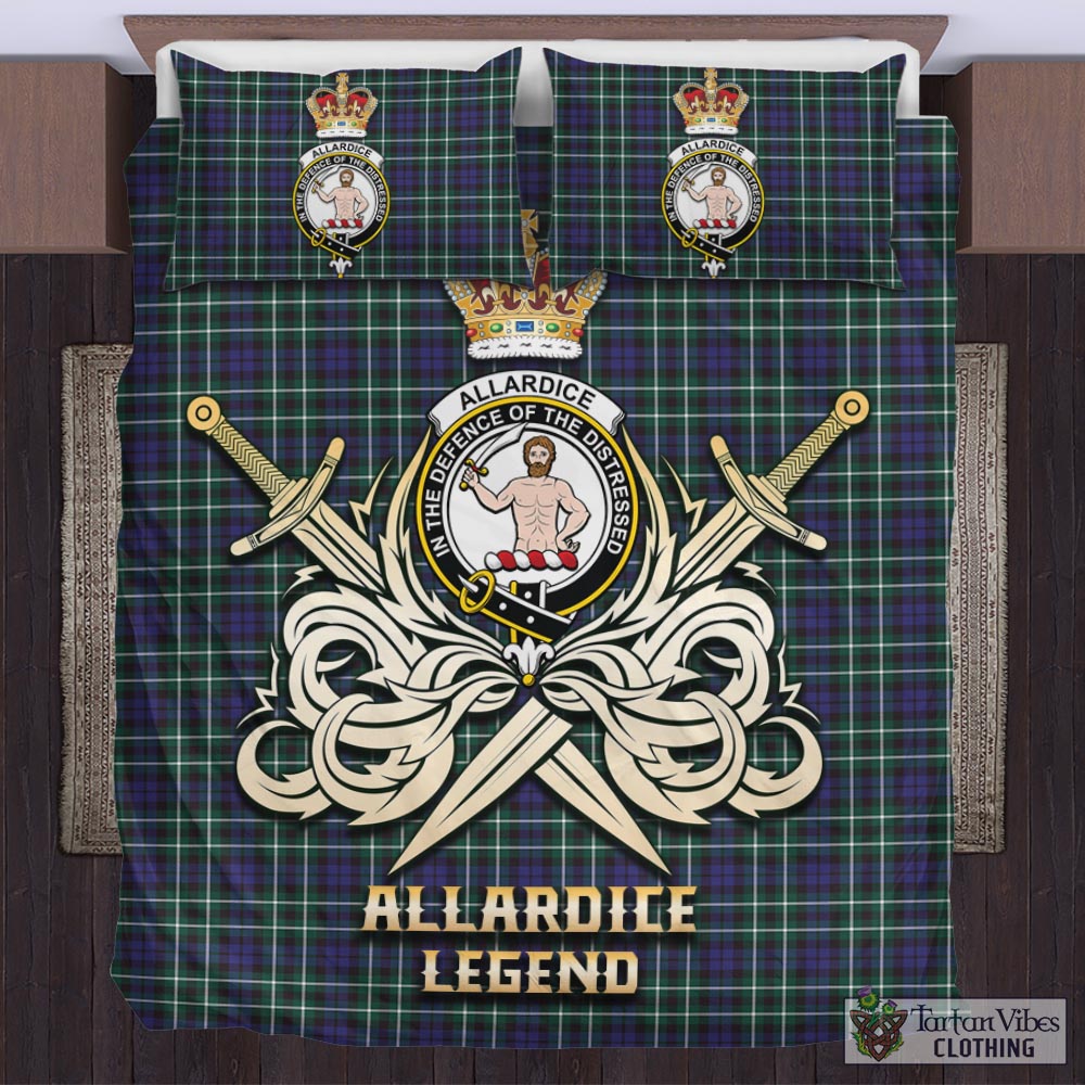 Tartan Vibes Clothing Allardice Tartan Bedding Set with Clan Crest and the Golden Sword of Courageous Legacy