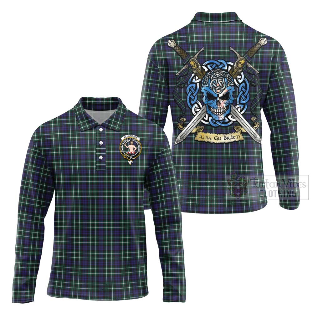 Allardice Tartan Long Sleeve Polo Shirt with Family Crest Celtic Skull Style Unisex - Tartan Vibes Clothing