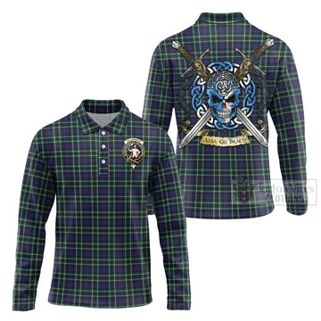 Allardice Tartan Long Sleeve Polo Shirt with Family Crest Celtic Skull Style Unisex - Tartan Vibes Clothing