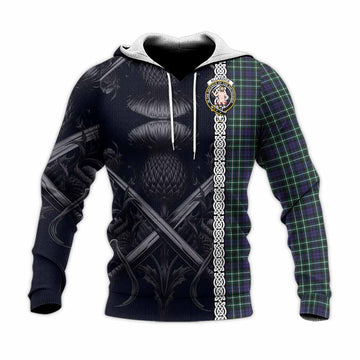 Allardice Tartan Knitted Hoodie with Family Crest Cross Sword Thistle Celtic Vibes Unisex Knitted Pullover Hoodie - Tartan Vibes Clothing