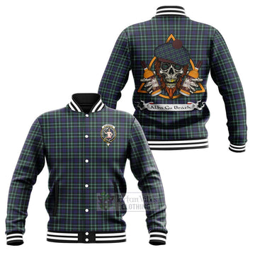 Allardice Tartan Baseball Jacket with Family Crest and Bearded Skull Holding Bottles of Whiskey Unisex - Tartan Vibes Clothing