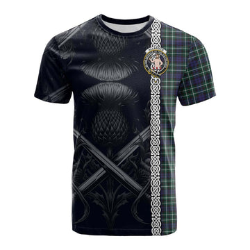 Allardice Tartan Cotton T-shirt with Family Crest Cross Sword Thistle Celtic Vibes